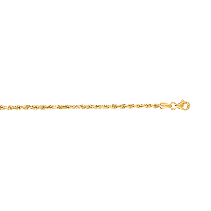 14K Yellow Gold (2.60 G) 2.50mm 7 Inch Solid Diamond Cut Rope Chain Bracelet By SuperJeweler