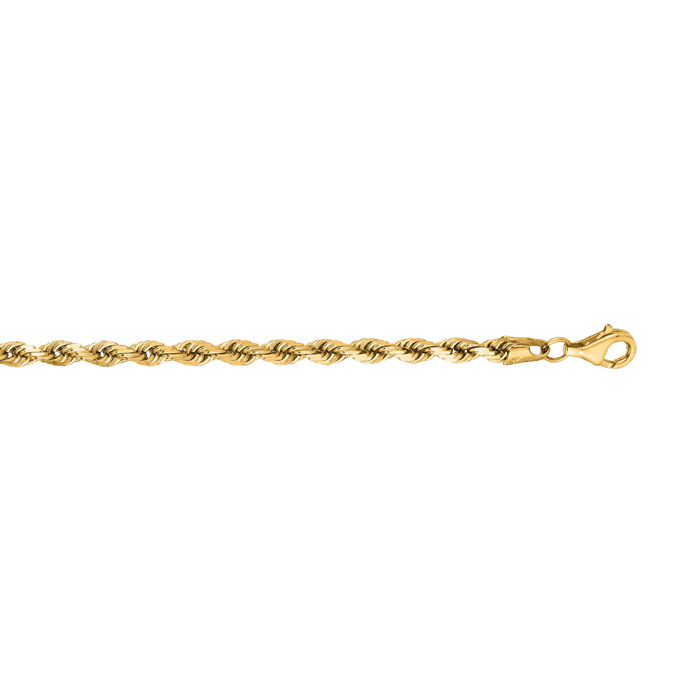 14K Yellow Gold (7.30 g) 4.0mm 7 Inch Solid Diamond Cut Rope Chain Bracelet by SuperJeweler