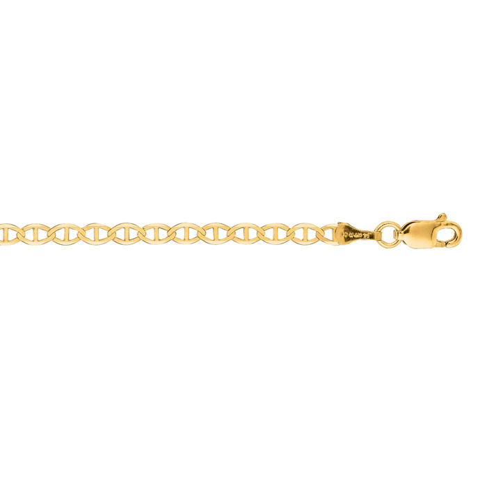 14K Yellow Gold (1.70 g) 3.20mm 7 Inch Diamond Cut Mariner Link Chain Bracelet by SuperJeweler