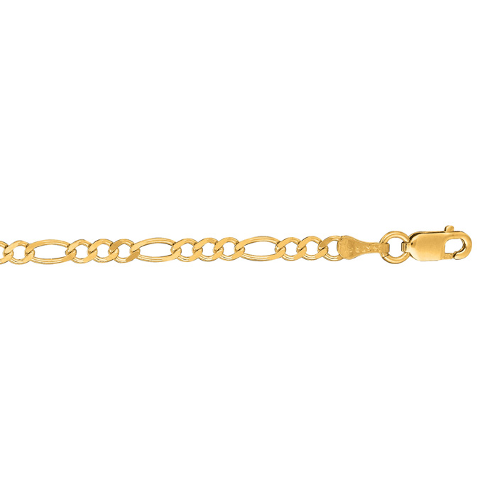 14K Yellow Gold (1.80 g) 2.80mm 7 Inch Diamond Cut Classic Figaro Chain Bracelet by SuperJeweler