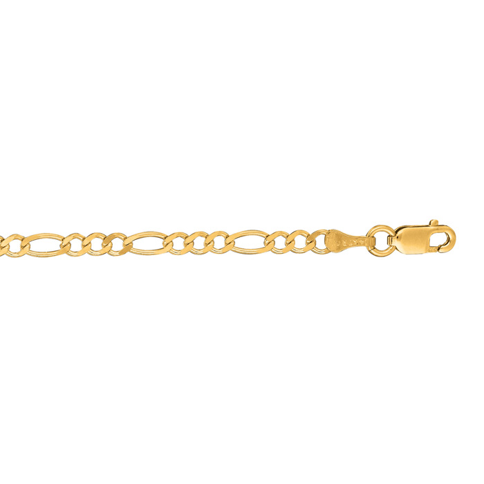 14K Yellow Gold (2.50 G) 3.10mm 7 Inch Diamond Cut Classic Figaro Chain Bracelet By SuperJeweler