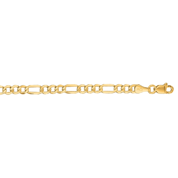 14 Karat Yellow Gold 3.5mm 20 Inch Diamond Cut Light Figaro Chain