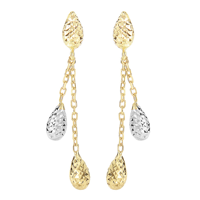 14K Yellow & White Gold (1.70 g) 1.25 inch Teardrop & Chain Dangle Earrings by SuperJeweler