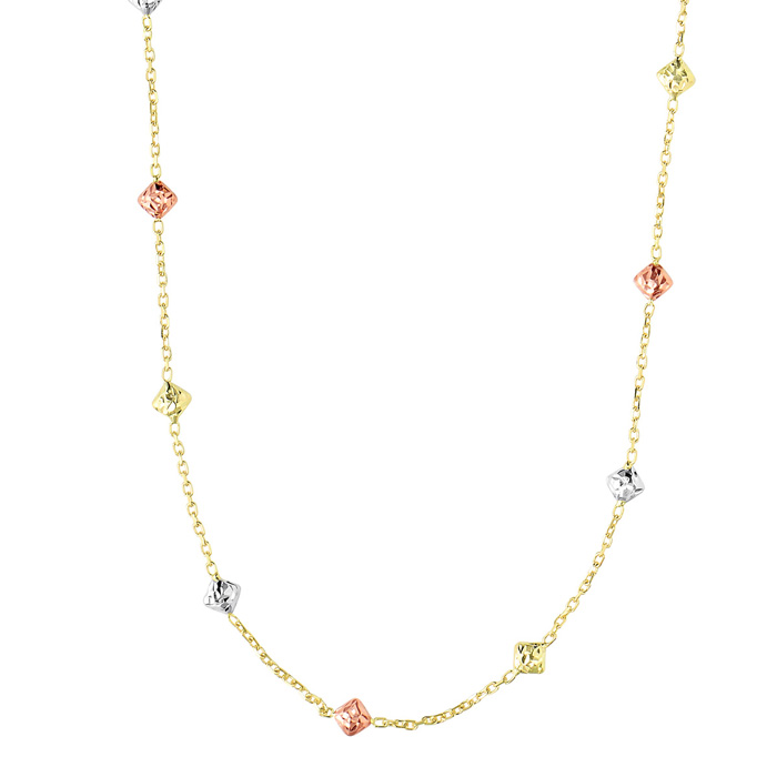 14K Yellow, White, & Rose Gold (3.30 g) 18 Inch Diamond Shaped Beads & Cable Chain Necklace by SuperJeweler