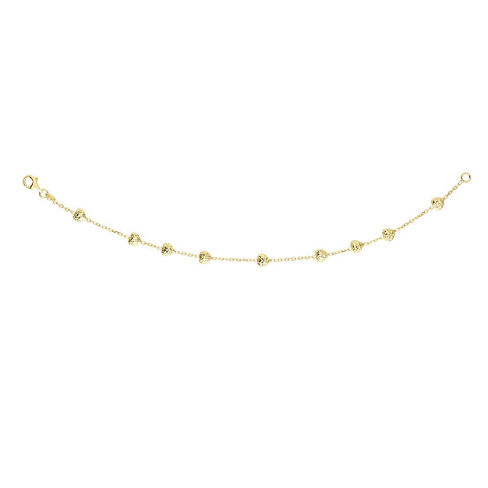 14K Yellow Gold (1.90 g) 7.5 Inch Heart & Cable Chain Bracelet by SuperJeweler