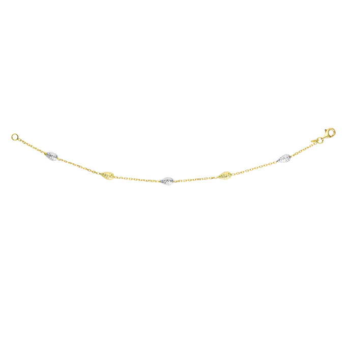 14K Yellow & White Gold (1.90 g) 7.5 Inch Teardrop & Cable Chain Bracelet by SuperJeweler