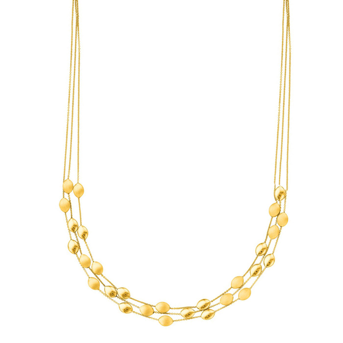 14K Yellow Gold (12.40 g) 17 Inch Three Strand Shiny & Satin Finish Pebble Necklace by SuperJeweler