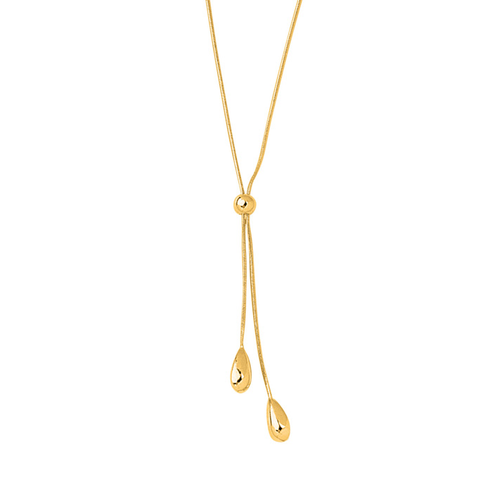 14K Yellow Gold (3.10 g) 17 Inch Round Snake Chain w/ Pebble Lariat Necklace by SuperJeweler