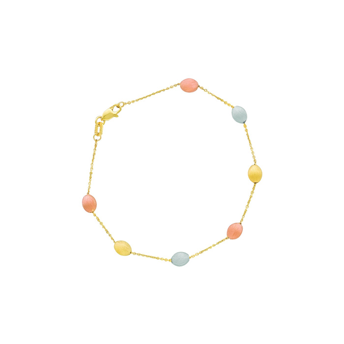 14K Yellow, White & Rose Gold (2.20 g) 7.25 Inch Tri-Color Pebble & Cable Chain Bracelet by SuperJeweler