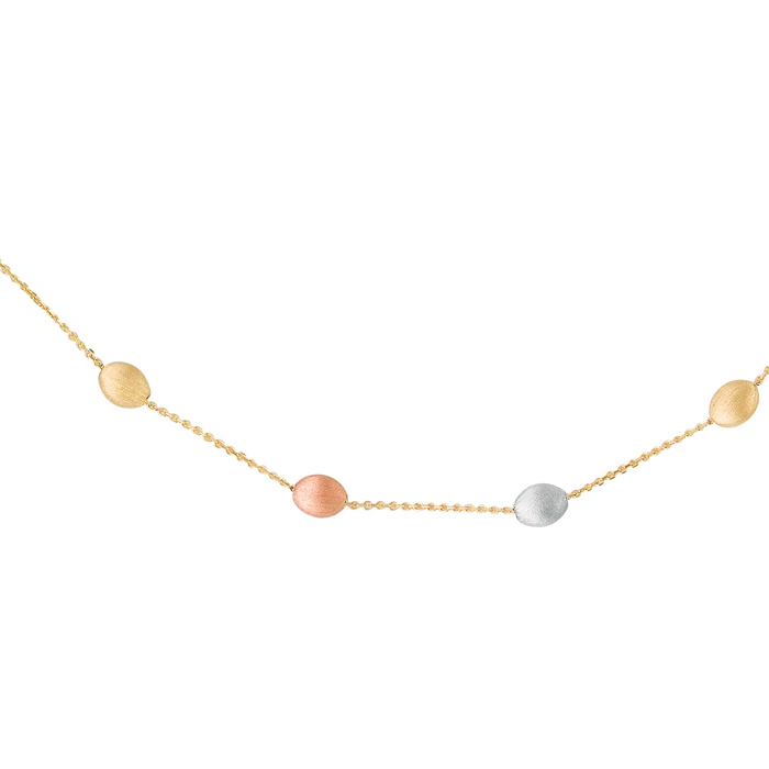 14K Yellow, White & Rose Gold (3.90 g) 17 Inch Tri-Color Pebble & Cable Chain Necklace by SuperJeweler