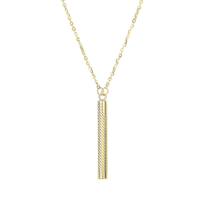 14K Yellow Gold (2.10 g) 28.1mm 18 Inch Textured Cylinder Pendant Necklace by SuperJeweler