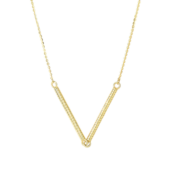 14K Yellow Gold (1.80 g) 25mm 18 Inch Double Textured Sideways Cylinder Necklace by SuperJeweler