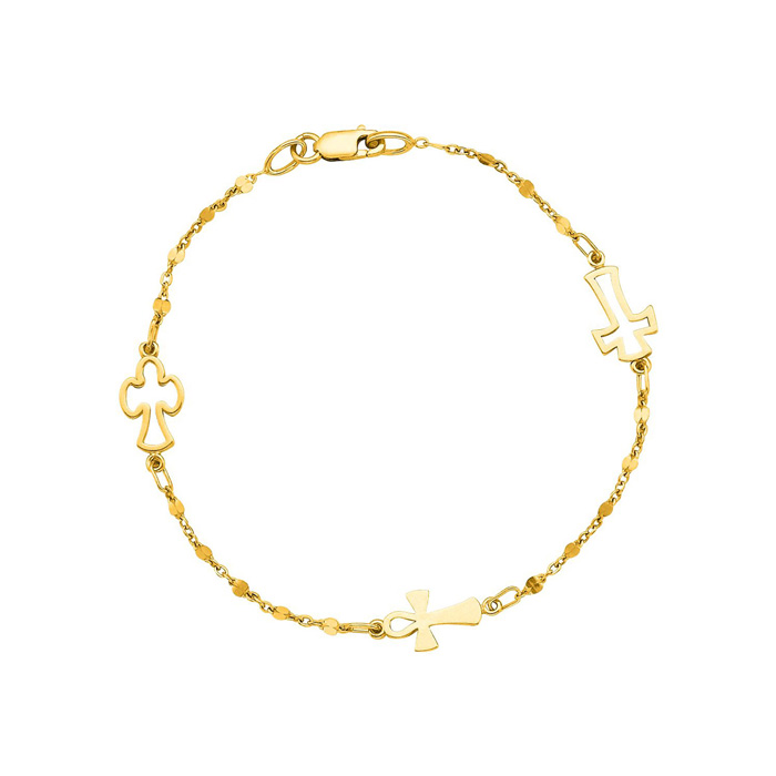 14K Yellow Gold (2.50 g) 7 inch Beaded Cross Chain Bracelet by SuperJeweler