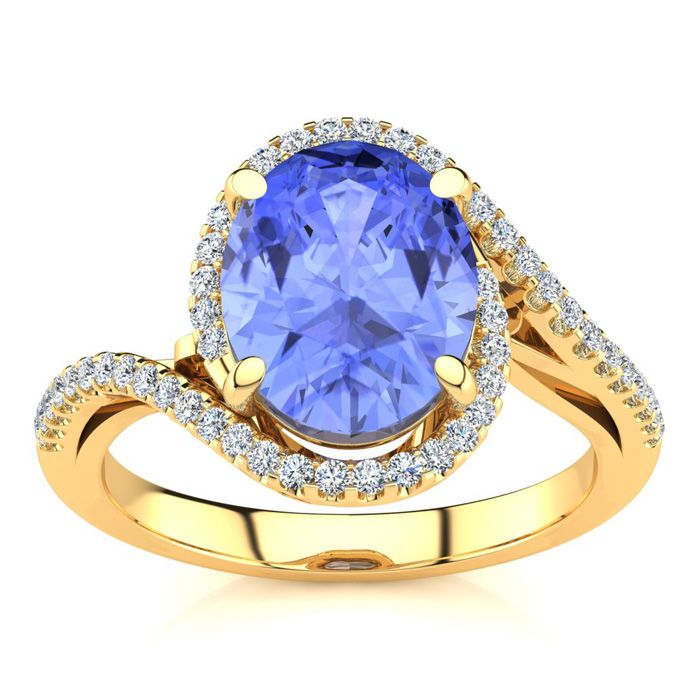 2 3/4 Carat Oval Shape Tanzanite & Halo Diamond Ring in 14K Yellow Gold (4.7 g),  by SuperJeweler