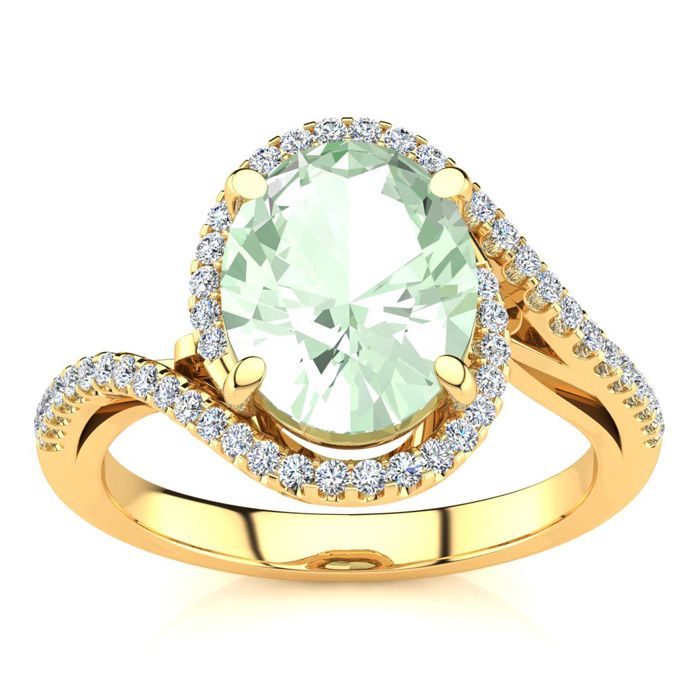 2.5 Carat Oval Shape Green Amethyst & Halo Diamond Ring in 14K Yellow Gold (4.7 g),  by SuperJeweler