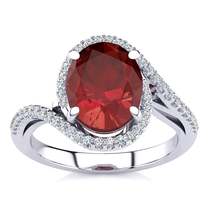 3 1/3 Carat Oval Shape Ruby & Halo Diamond Ring in 14K White Gold (4.7 g),  by SuperJeweler