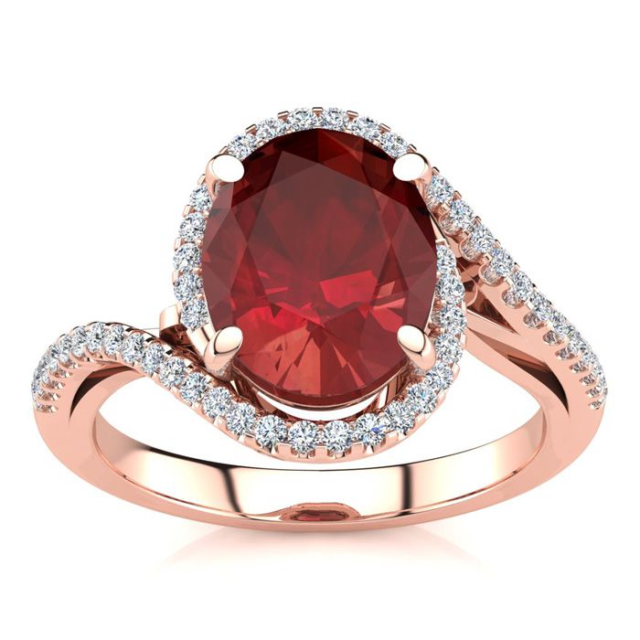 3 1/3 Carat Oval Shape Ruby & Halo Diamond Ring in 14K Rose Gold (4.7 g),  by SuperJeweler