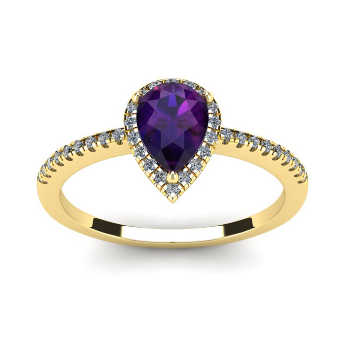 3/4 Carat Pear Shape Amethyst & Halo Diamond Ring in 14K Yellow Gold (2.6 g),  by SuperJeweler