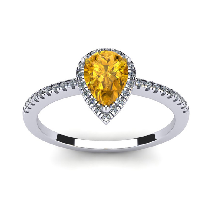3/4 Carat Pear Shape Citrine & Halo Diamond Ring in 14K White Gold (2.6 g),  by SuperJeweler