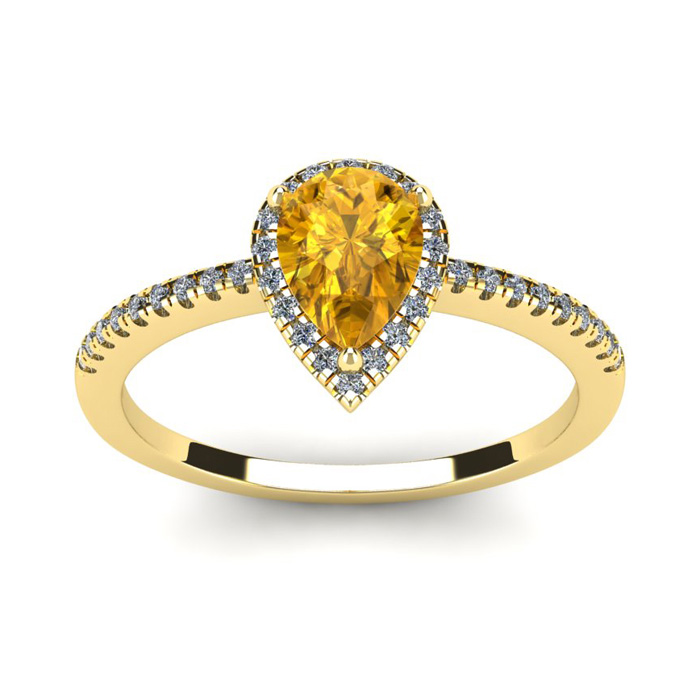 3/4 Carat Pear Shape Citrine & Halo Diamond Ring in 14K Yellow Gold (2.6 g),  by SuperJeweler