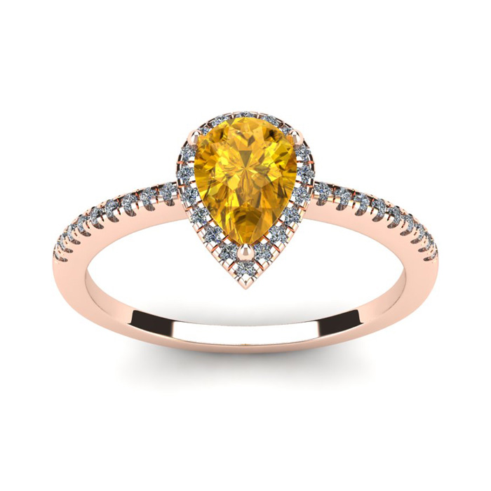 3/4 Carat Pear Shape Citrine & Halo Diamond Ring in 14K Rose Gold (2.6 g),  by SuperJeweler