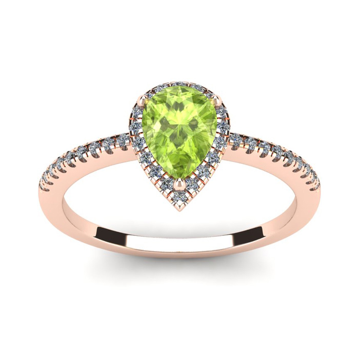 1 Carat Pear Shape Peridot & Halo Diamond Ring in 14K Rose Gold (2.6 g),  by SuperJeweler