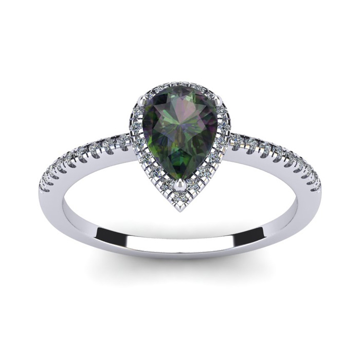 1 Carat Pear Shape Mystic Topaz & Halo Diamond Ring in 14K White Gold (2.6 g),  by SuperJeweler