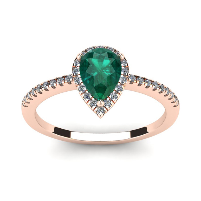 3/4 Carat Pear Shape Emerald Cut & Halo Diamond Ring in 14K Rose Gold (2.6 g),  by SuperJeweler