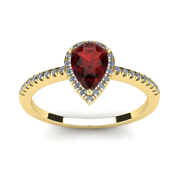 1 Carat Pear Shape Garnet & Halo Diamond Ring in 14K Yellow Gold (2.6 g),  by SuperJeweler