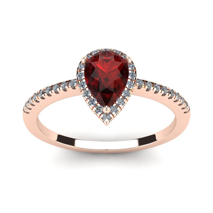 1 Carat Pear Shape Garnet & Halo Diamond Ring in 14K Rose Gold (2.6 g),  by SuperJeweler