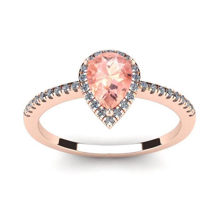3/4 Carat Pear Shape Morganite & Halo Diamond Ring in 14K Rose Gold (2.6 g) (I-J, I1-I2) by SuperJeweler
