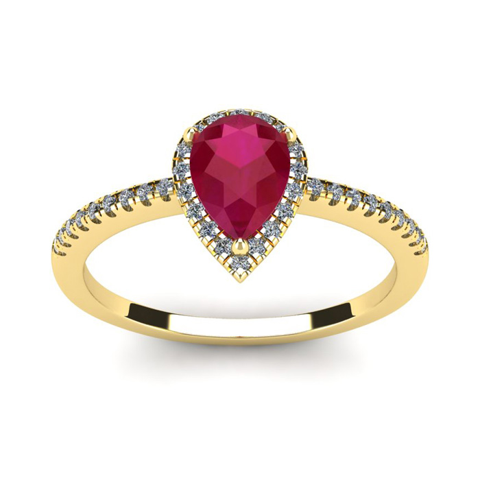 1 Carat Pear Shape Ruby & Halo Diamond Ring in 14K Yellow Gold (2.6 g),  by SuperJeweler