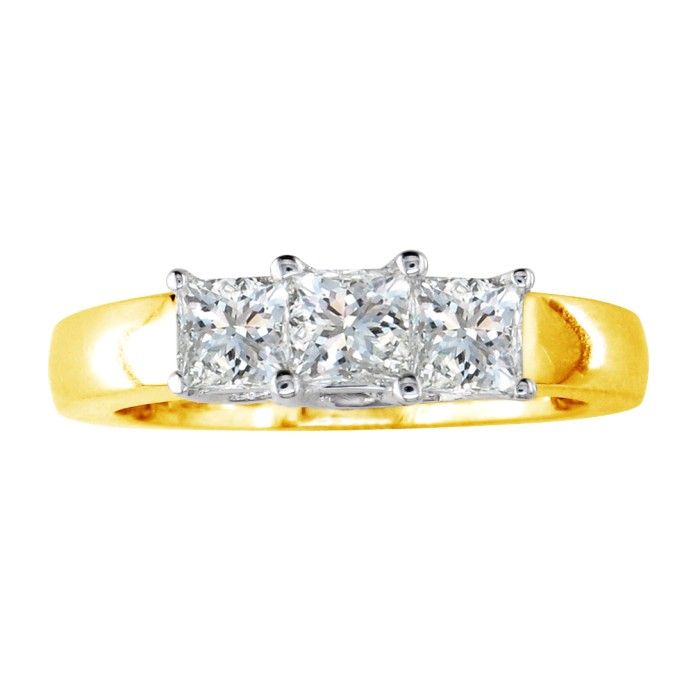 3/4 Carat Princess Cut Three Diamond Ring, 14K Yellow Gold (, SI2-I1) by SuperJeweler