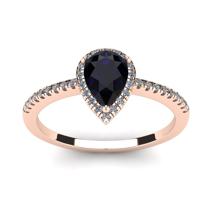 1 Carat Pear Shape Sapphire & Halo Diamond Ring in 14K Rose Gold (2.6 g),  by SuperJeweler
