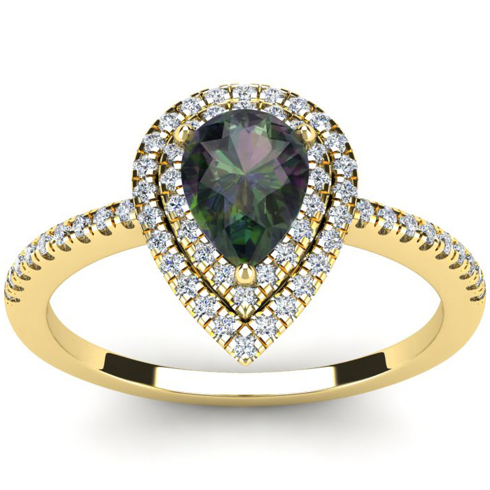 1 1/5 Carat Pear Shape Mystic Topaz & Double Halo Diamond Ring in 14K Yellow Gold (3.2 g),  by SuperJeweler