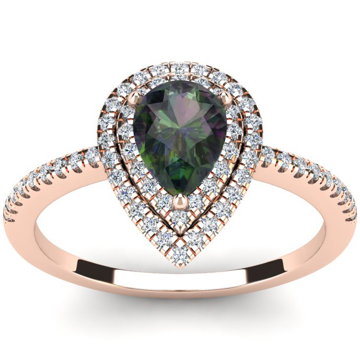 1 1/5 Carat Pear Shape Mystic Topaz & Double Halo Diamond Ring in 14K Rose Gold (3.2 g),  by SuperJeweler