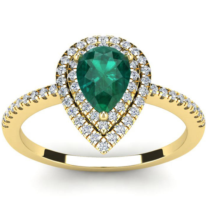 1 Carat Pear Shape Emerald Cut & Double Halo Diamond Ring in 14K Yellow Gold (3.2 g),  by SuperJeweler