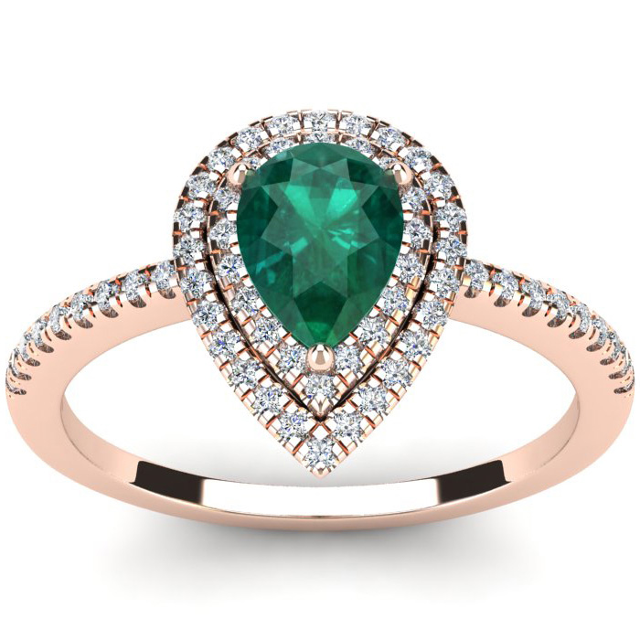 1 Carat Pear Shape Emerald Cut & Double Halo Diamond Ring in 14K Rose Gold (3.2 g),  by SuperJeweler