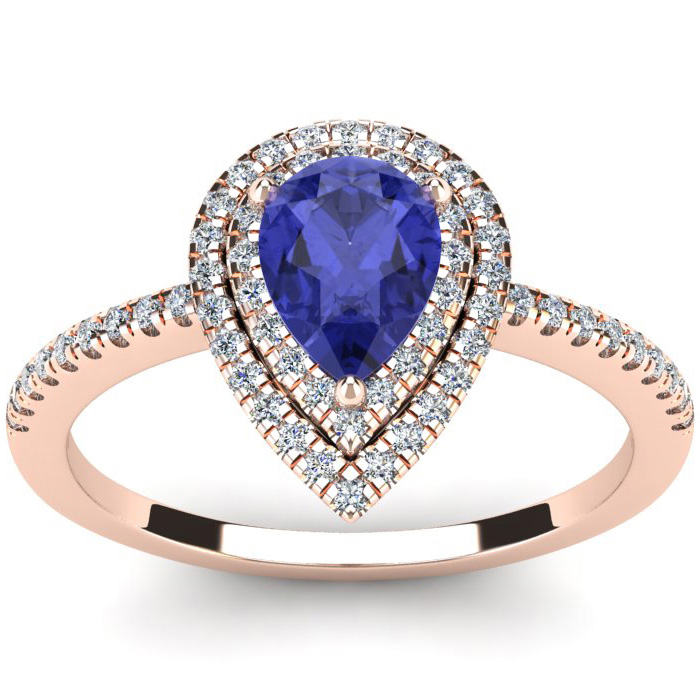 1 Carat Pear Shape Tanzanite & Double Halo Diamond Ring in 14K Rose Gold (3.2 g),  by SuperJeweler