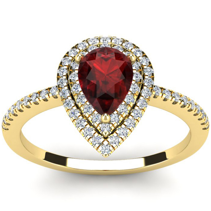 1 1/5 Carat Pear Shape Garnet & Double Halo Diamond Ring in 14K Yellow Gold (3.2 g),  by SuperJeweler