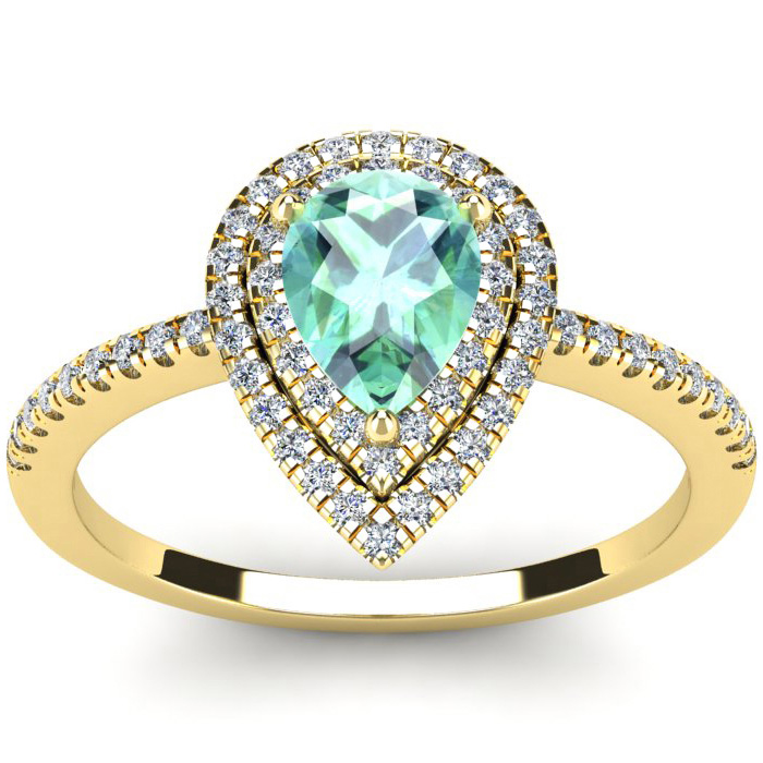 1 Carat Pear Shape Green Amethyst & Double Halo Diamond Ring in 14K Yellow Gold (3.2 g),  by SuperJeweler