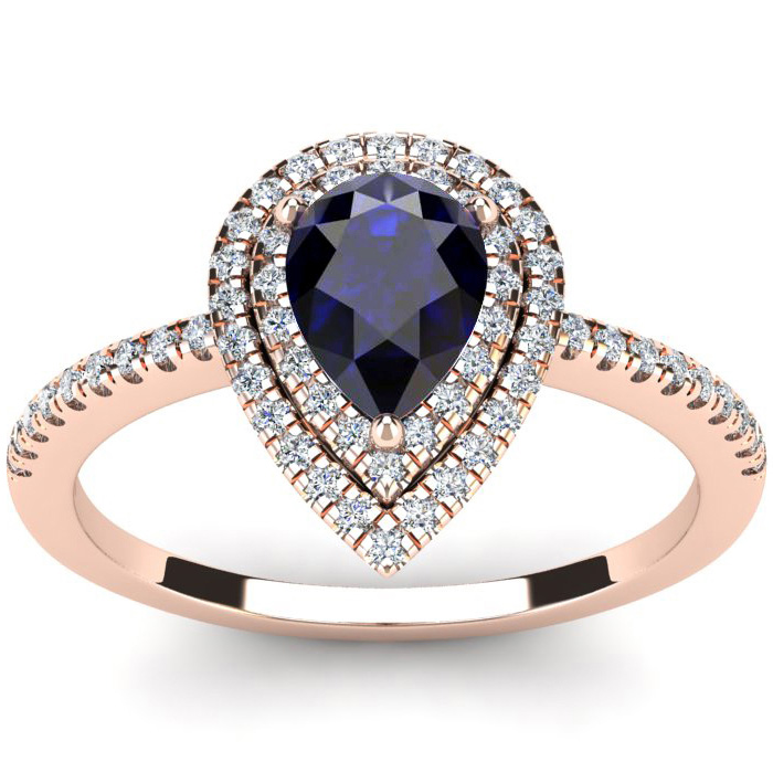 1 Carat Pear Shape Sapphire & Double Halo Diamond Ring in 14K Rose Gold (3.2 g),  by SuperJeweler