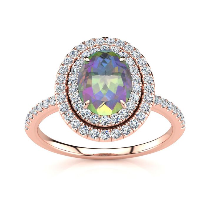 1 3/4 Carat Oval Shape Mystic Topaz & Double Halo Diamond Ring in 14K Rose Gold (4.2 g),  by SuperJeweler