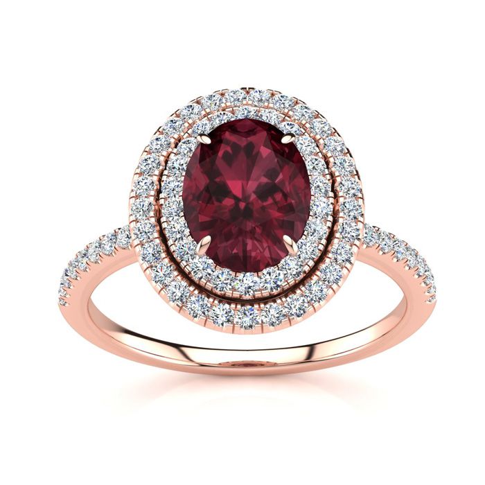 1 3/4 Carat Oval Shape Garnet & Double Halo Diamond Ring in 14K Rose Gold (4.2 g),  by SuperJeweler