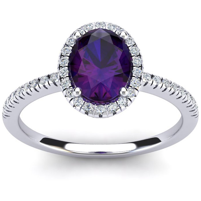 1.25 Carat Oval Shape Amethyst & Halo Diamond Ring in 14K White Gold (2.9 g),  by SuperJeweler