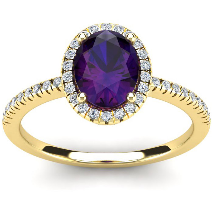 1.25 Carat Oval Shape Amethyst & Halo Diamond Ring in 14K Yellow Gold (2.9 g),  by SuperJeweler