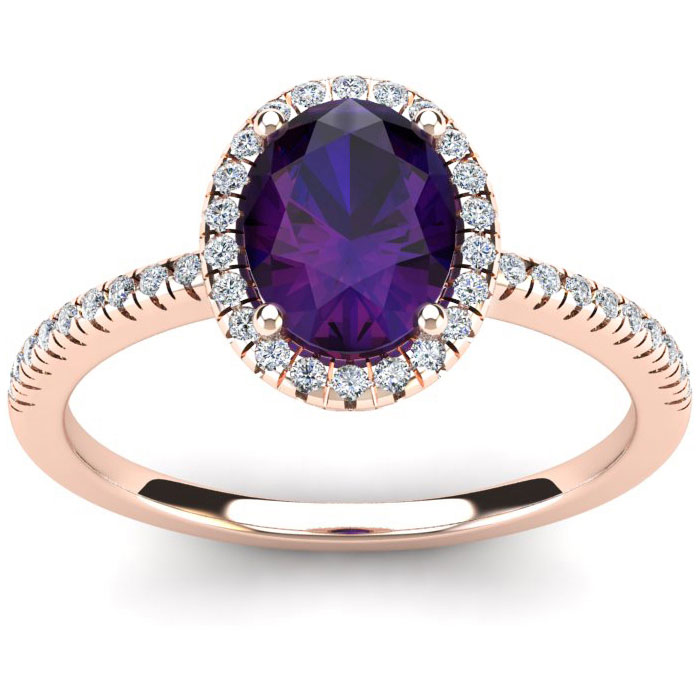 1.25 Carat Oval Shape Amethyst & Halo Diamond Ring in 14K Rose Gold (2.9 g),  by SuperJeweler