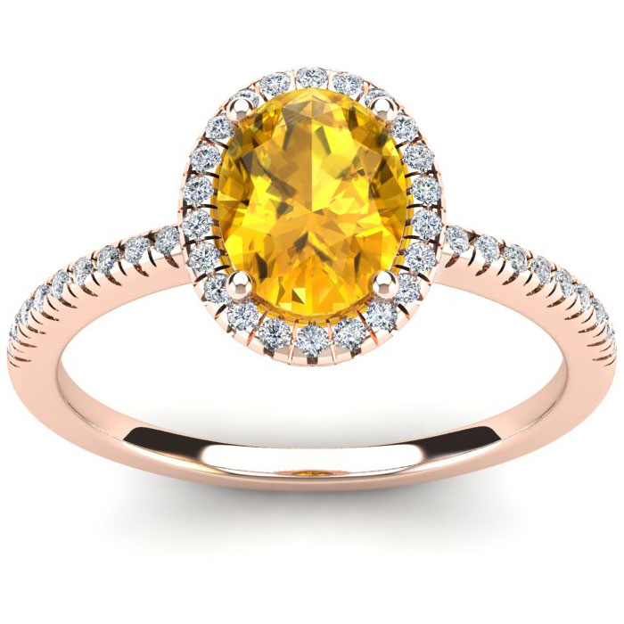 1.25 Carat Oval Shape Citrine & Halo Diamond Ring in 14K Rose Gold (2.9 g),  by SuperJeweler