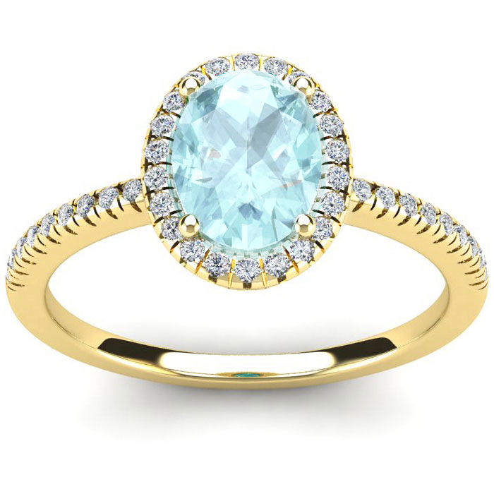 1 1/3 Carat Oval Shape Aquamarine & Halo Diamond Ring in 14K Yellow Gold (2.9 g),  by SuperJeweler