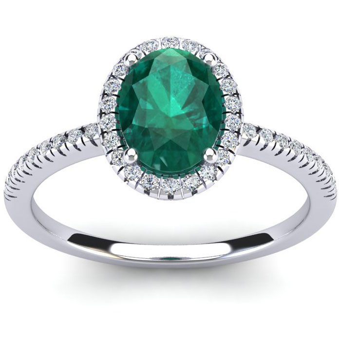 1 1/3 Carat Oval Shape Emerald Cut & Halo Diamond Ring in 14K White Gold (2.9 g),  by SuperJeweler
